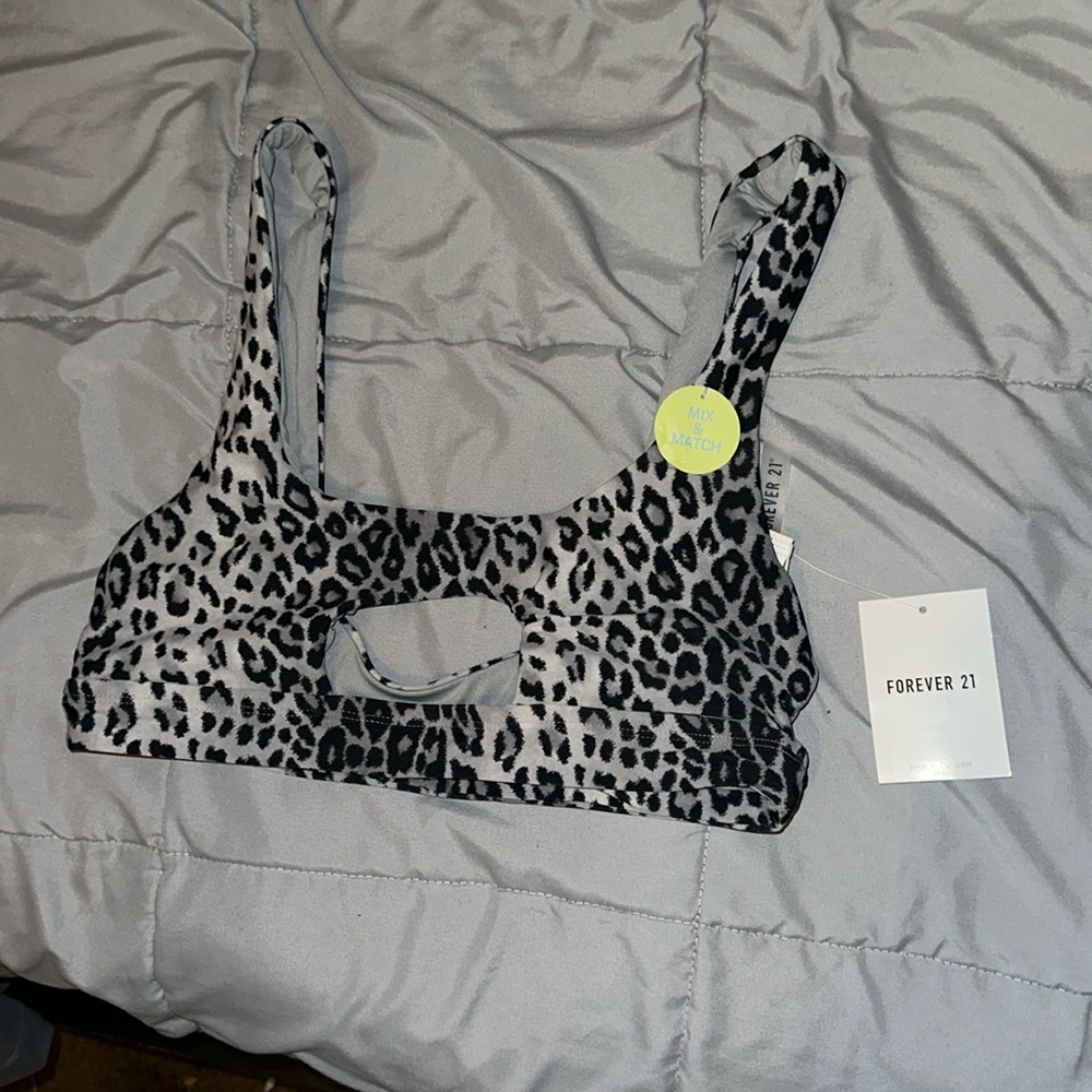 Leopard print cut out bikini top